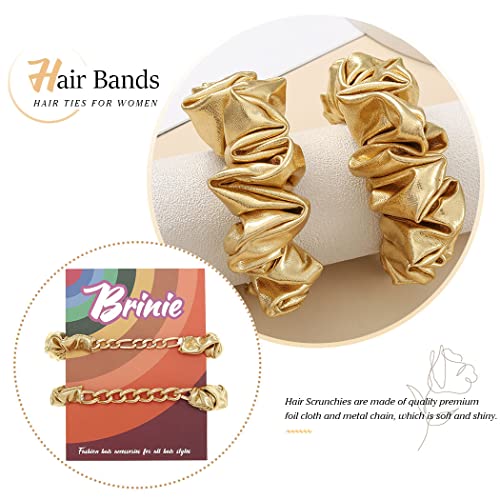 Brinie Hair Scrunchies Gold Elastic Hair Bands Scrunchy Metal Chain Ponytail Holder Bracelet Hair Ties Scrunchy No Crease Hair Rope Ties Fashion Hair Accessories For Women And Girls (Pack Of 2) (Set 2) #TOP2