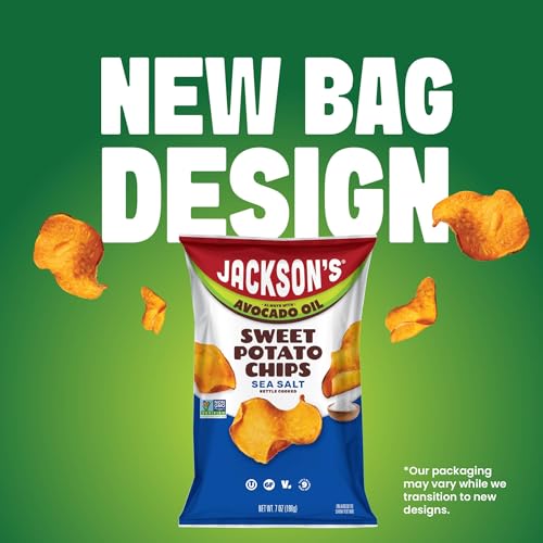 Image of Jackson's Sweet Potato Kettle Chips with Sea Salt made with Avocado Oil (7 Ounce, Pack of 6) - Allergen-friendly, Gluten Free, Peanut Free, Vegan, Paleo Friendly - Shark Tank Product