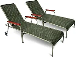 Kit 2 Espreguiçadeiras Piscina Reclinável AcquaFlex Verde-Oliva/Champagne