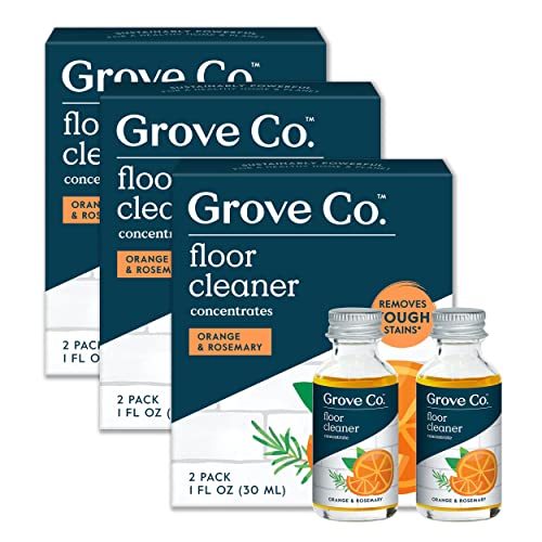 Grove Co. Floor Cleaner Refill Concentrate (6 X 1 Fl Oz) Plant-Based Household Cleaning Supplies, Ammonia & Chlorine Free, No Plastic Waste, 100% Natural Orange & Rosemary Scent, 3 X 2 Pack Refills #TOP8