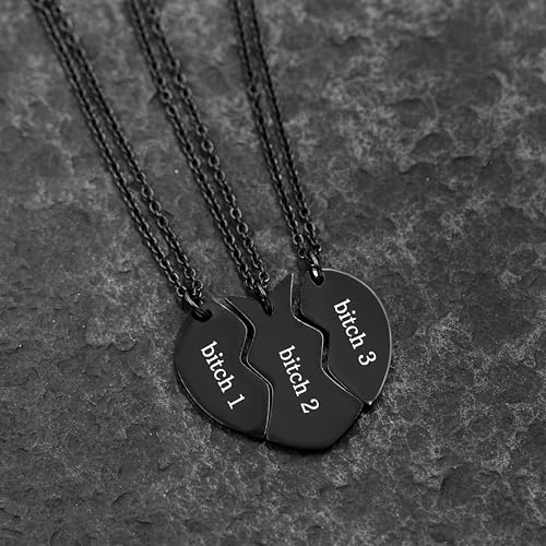 Uloveido 3 Pieces BFF Necklace Black Stainless Steel Matching Puzzle Heart Shape Best Friends Necklaces for 3 Lady Friendship Birthday Gifts2