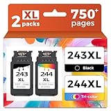 243 244 XL Ink Cartridge Combo Pack Replacement for Canon 243XL 244XL Printer Ink PG-243 CL-244 to MG2522 MX490 MG2922 TR4520 TR4522 TS3322 TS3122 TS202 MX492 Printers (Black Color，2-Pack)