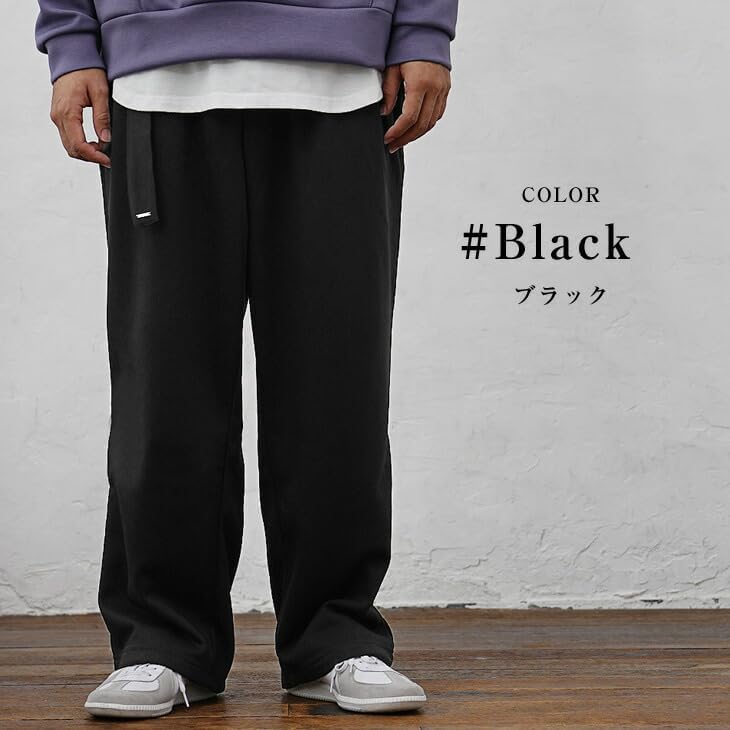 [サムディフ] ベルト付き裏起毛タック ワイドパンツ 【暖パンツ】 メンズ ゆったり あったか ウエストゴム 冬パンツ 同色ベルト付