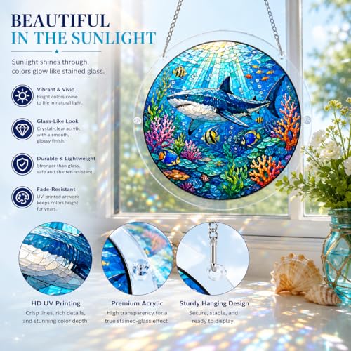 Puzzle de Acrílico Ocean Jigsaw Suncatcher para Adultos, Rompecabezas de Ventana de Vidrio Teñido de 7.48 Pulgadas, Decoración de Puzzles de Animales Marinos para Amantes del Océano (Tiburón) miniatura 5