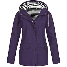 Womens Rain Jacket Fall Winter Jacket Outdoor Sports Hooded Trench Jacket Solid Zip Up Windbreaker Drawstring Parka