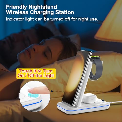 Image of Wireless Charger for Samsung /Android, HOLYJOY Foldable 3 in 1 Fast Charging Station /Stand /Multi Charger for Samsung S25 Ultra /S24 /Note 20,Travel Pad for Galaxy Watch 8 /7 /6 /5 /4 /Active 2,For Buds(Ivory)