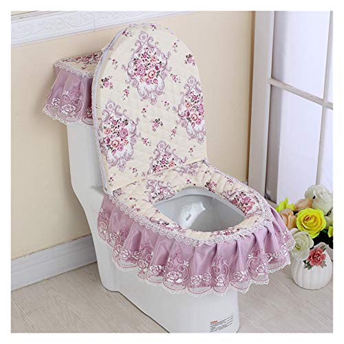 Toile Sitzauflagen U-förmige Toilettensitzabdeckung Set Plus Baumwolle Bestickte Toilettensitzkissen Dreiteilig WC Universal Toilettensitz Luxus Reißverschluss Sitzkissen Ringabdeckung ( Color : 3 ) – Bild 6