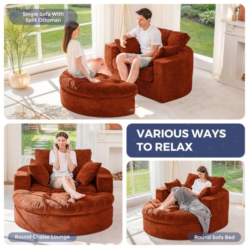 Image of MAXYOYO Oversized Round Chaise Lounge Sofa, Boneless Chair with Ottoman