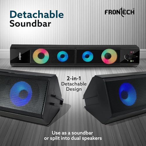 Image of FRONTECH 2.0 Channel Multimedia Speaker, 12W, USB Powered, AUX /USB, RGB Lighting, Detachable Soundbar (SPK-0012)