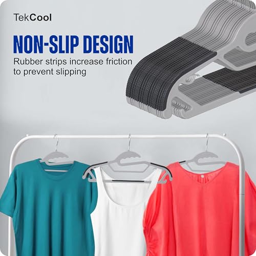 Image of TEKCOOL Plastic Clothes Hangers - Space Saving Dry & Wet Hangers with Non-Slip Pads - Heavy Duty Coat, Suit, Underwear, Pants, Shirts - 5 Piece, Grey