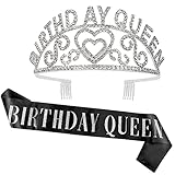 'Birthday Queen' Sash & Crystal Tiara Kit COCIDE Birthday Silver Tiara and Crowns for Women Birthday...
