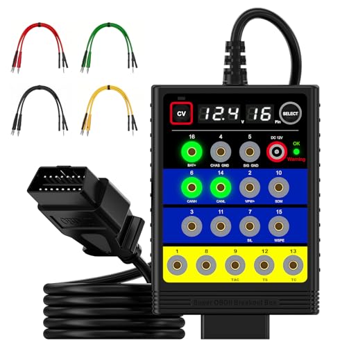 TRISCO Super OBD2 Breakout Box 16-Pin Automotive Diagnostic Tool with Voltage Display ECU Programming Support CAN/K-LINE Protocol Detection