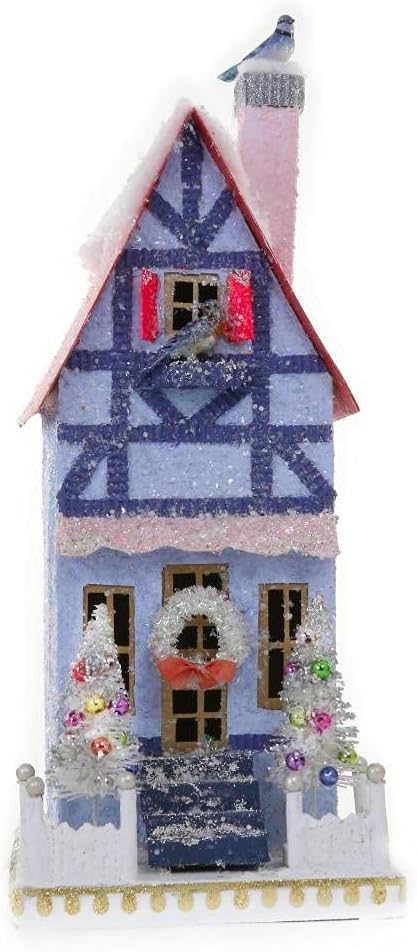 Cody Foster Blue and Red Tall Blue Jay Country Christmas Village Tudor House