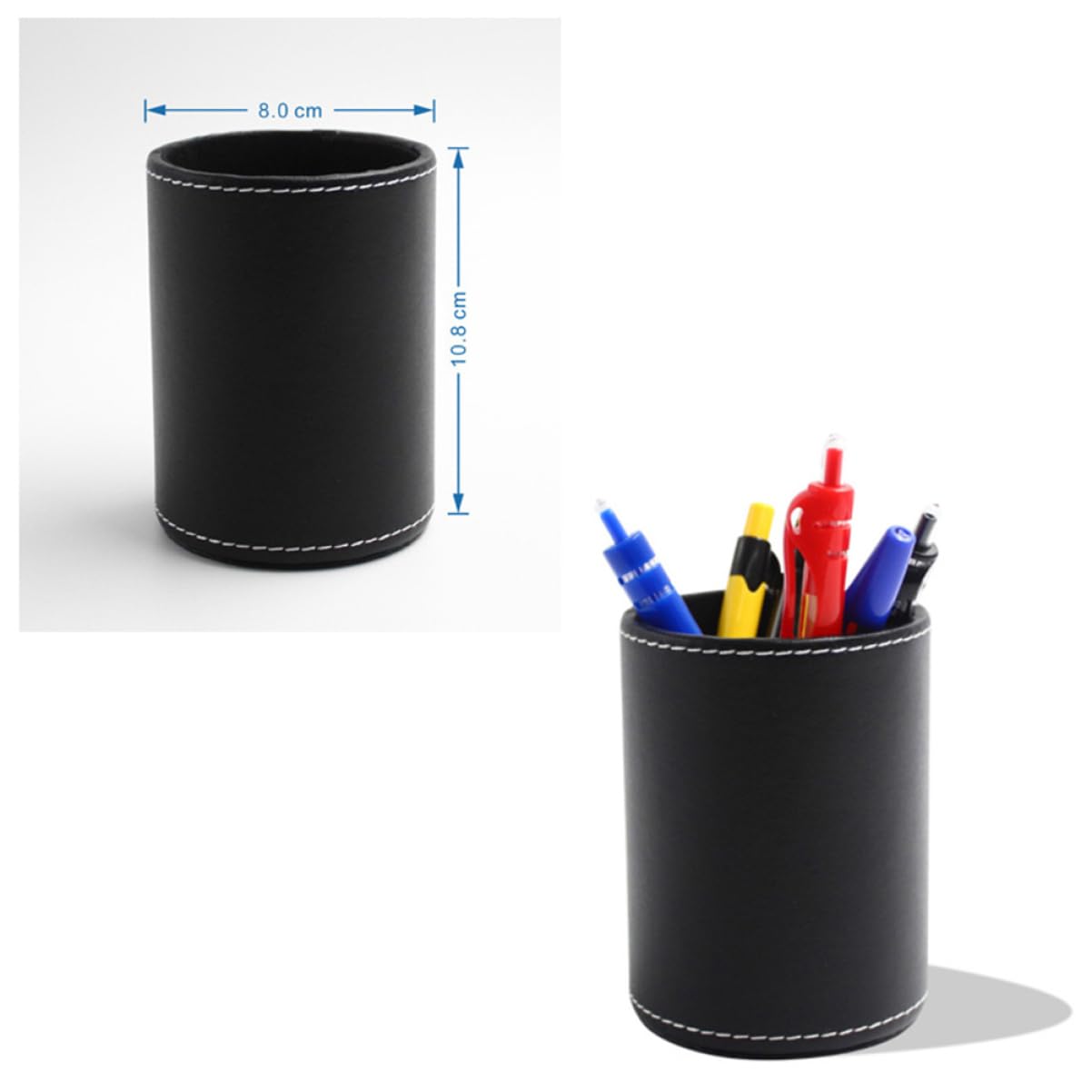 Didiseaon 3pezzi Porta Penne Tondo Pu Leather Nero Contenitore Per Pennelli Trucco e Articoli Da Scrivania Design Pratico e Resistente Per Casa e Ufficio Organizzatore Desktop Elegante e