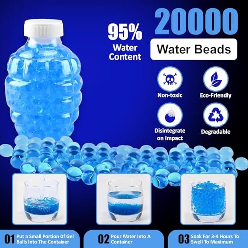 Image of COOLCOLD Gel Blaster Refill Ammo - 20,000 Rounds of 7-8mm Non-Toxic Water Beads for Gel Guns - Safe for Adults 15+ - Transparent Blue Gel Bullets - Pack of 2 - Also Ideal as Home Decor Vase