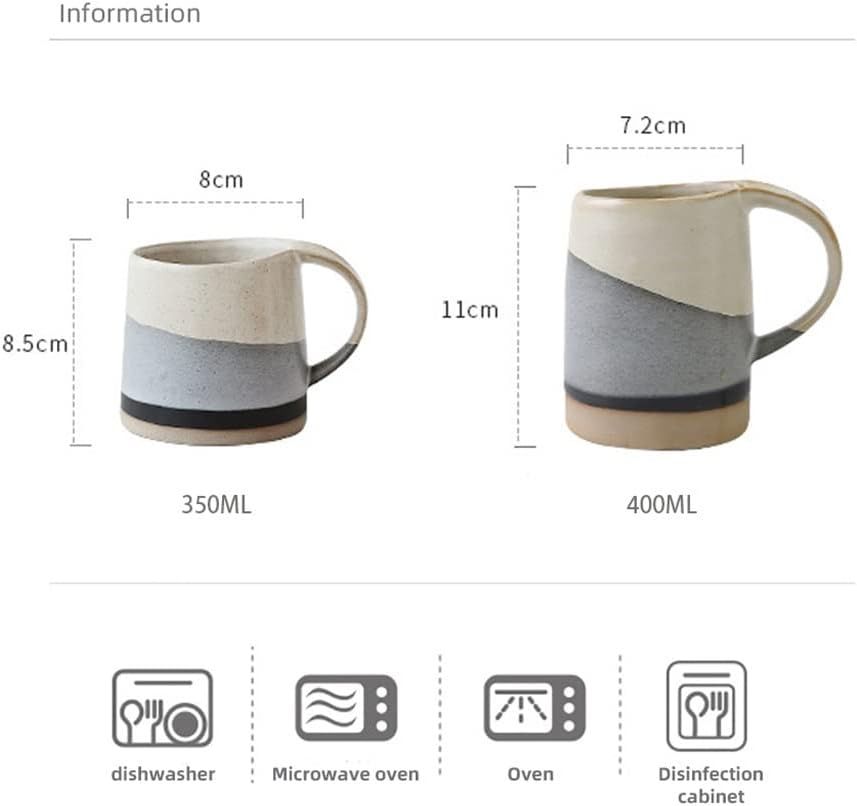 Ceramic Mugs With Handle And Wood Spoon Handmade Coffee Cups Irregular Shaped Tea Milk Mug Cup(C)