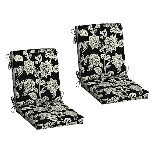 Image of Arden 2-Pack Patio Dining Outdoor Chair Cushions, 20x44, Rain-Proof Seat Pad, Fade-Resistant Outdoor Cushion Ashland Black Jacobean