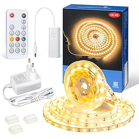 WOBANE LED Strip Warmweiss Dimmbar,LED Streifen 5m mit RF Fernbedienung Cover