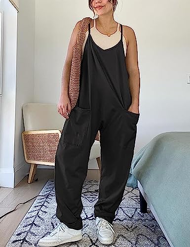 Amebelle Casual Sleeveless Jumpsuits For Women Loose Fit Spaghetti Strap Harem Romper Overalls(2811-Black-S) #TOP1