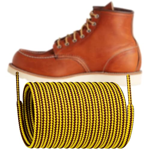 Endoto Lacet pour Red Wing Chaussures, Remplacement Lacets Ronds Laces pour Boot Bottes - Jaune&Brun, 62 pouces