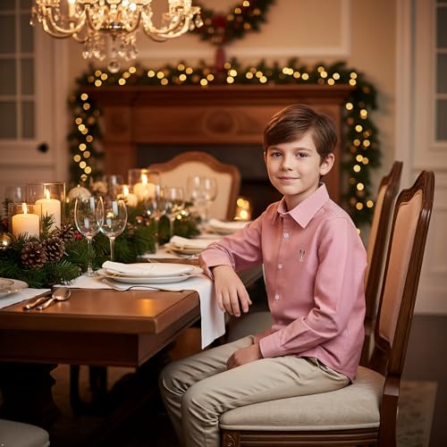 Image of OCHENTA Boys' Long Sleeve Button Down Cute Rabbit Casual Dress Easter Shirt | Oxford Cotton, Embroidered Bunny, Shirts for Boys School & Easter, Church, Wedding, Family Photos, Holiday Outfit