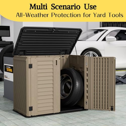 Image of ZZM 4x2.5 FT Outdoor Storage Shed, Resin Waterproof Storage Cabinet for Garden Tools with Lockable Lid,Latch (Coffee)