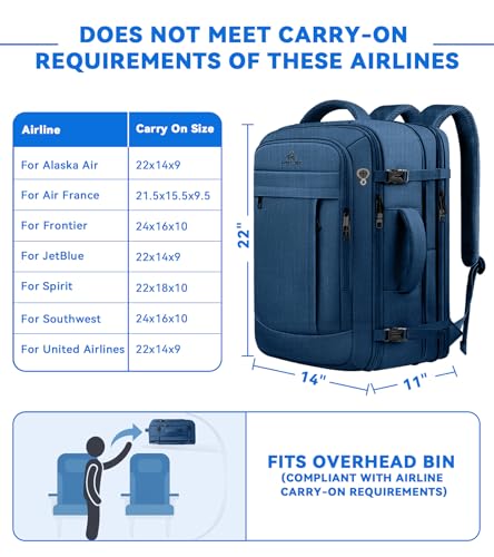 Image of AREYTECO 55L Big Capacity Carry On Laptop Backpack Large Travel Backpack for Men, Expandable Water Resistant Overnight Weekender Luggage Gym Daypack Rucksack Traveling Backpack, Traveler Gifts, Blue