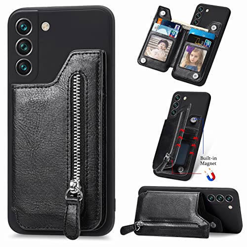 Rfvzubemok Compatible with Oppo Reno6 Pro 5G Case,Compatible with Oppo Reno6 Pro 5G Zipper Card Slots Magnet Kickstand Phone Case Black