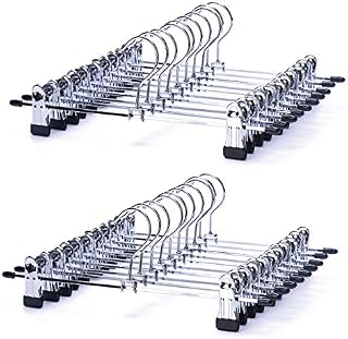 Nature Smile 30CM Length Ultra Thin Space Saving Pants Skirt Hangers, Heavy Duty Metal Clip Hangers Trousers Slacks Jeans Hangers with 2-Adjustable Clips (20)