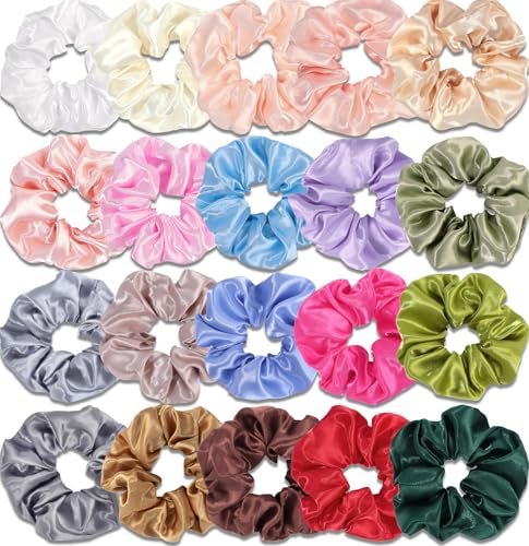 Satin Scrunchies for Women,Silk Hair Ties Fashion Soft Ties and Bands,Elastic Ponytail Holders No Damage Hair Accessories Thick Hair Styling - 20 Pcs light colors