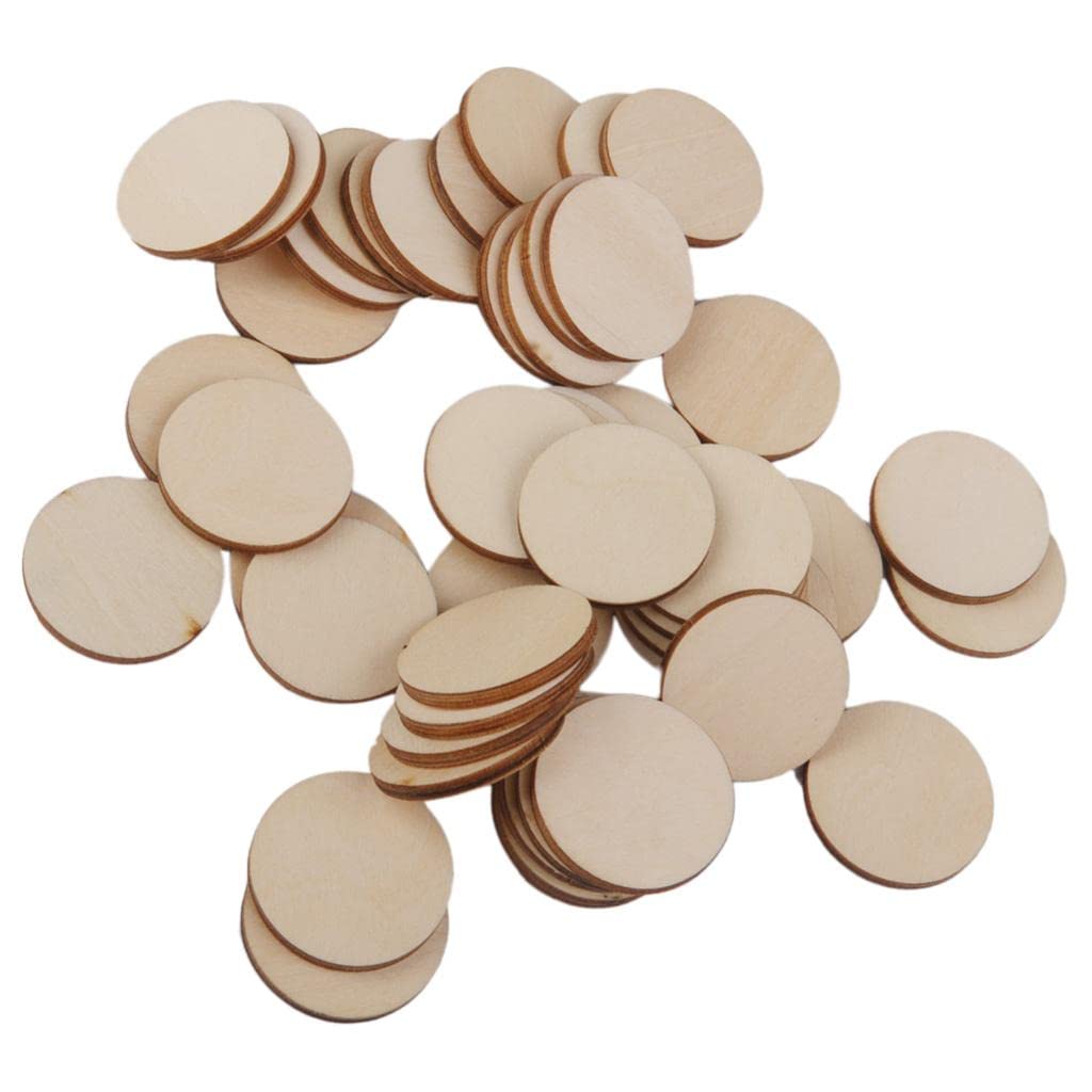 P Prettyia Unfinished Wood Slices Round Disc Circle Wood Pieces Wooden Cutouts Ornaments for Craft and Decoration - Natural, 30pcs,40mm