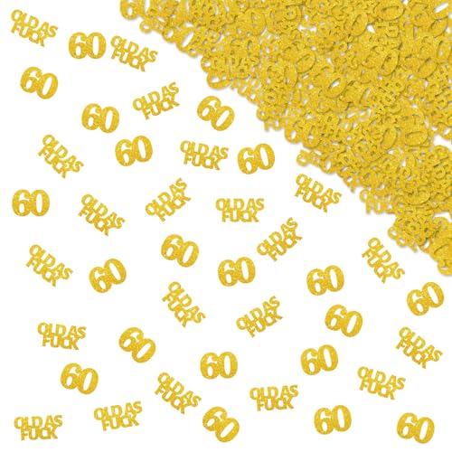 120pcs Old As Fuck 60 Confetti, Funny 60th Birthday Table Confetti, Gold Glitter Cheers to 60 Years Table Scatter for Women, Funny 60th Birthday/Annniversary Party Decoration