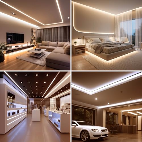 Image of BENLUN 48V COB LED Strip Light 65.6ft, 3000K Warm White Flexible Cuttable LED Tape Lights 8W /M 480LEDs /M CRI 92 with AC 110V Power Supply for Bedroom Ceiling Living Room Commercial