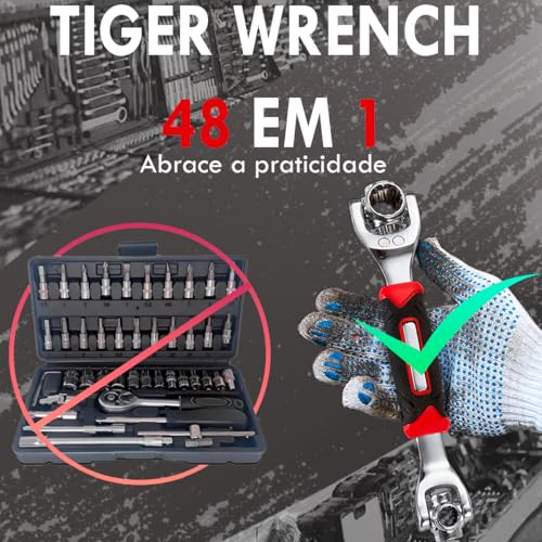 Chave de Soquete 48 em 1 Universal Rotação 360º Graus Tiger Wrench Chave de Boca Ferramenta Ajustáve
