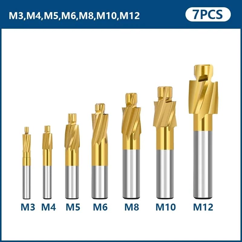 Fresa Per Fresatura Con Foro Svasato Rivestito In TiN A 4 Taglienti Punta Per Fresa Per Scanalatura Pilota Utensile Per Fresatura HSS,Set Da 7 Pezzi