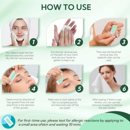 Gemlady Wax Strips for Face,Bikini,Eyebrow Hair Removal, 40Pcs Facial Waxing Strips Kit for Women with 40 Face Wax Strips & 4 Calming Wipes | Hypoallergenic, All Skin Types, Aloe Vera - Image 6