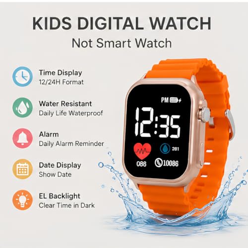 Image of XENTON Kids Digital Watch for Boys & Girls | LED Display Wrist Watch | One Touch Time & Date Display | Adjustable Strap | Lightweight Casual Watch for Kids Boys (Orange)