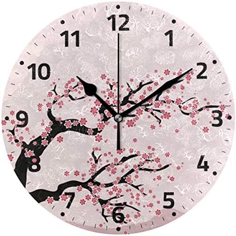 ALAZA Oriental Cherry Blossom Wall Clock Non Ticking Decorative Desk Clock for Bedroom Kitchen Living Room School Office 9.4 Inch