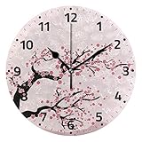 ALAZA Oriental Cherry Blossom Wall Clock Non Ticking Decorative Desk Clock for Bedroom Kitchen Livin