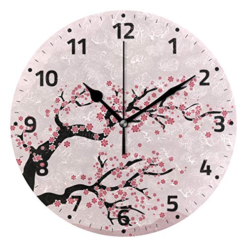 Alaza Oriental Cherry Blossom Wall Clock Non Ticking Decorative Desk Clock For Bedroom Kitchen Living Room School Office 9.4 Inch #TOP21
