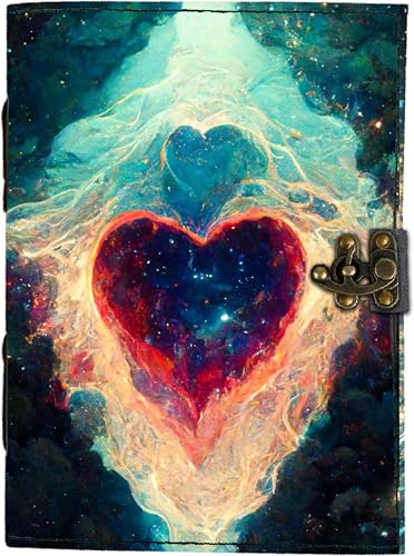 Image of Mr KRAFT Handcrafted A5 120 GSM Premium White Paper Red Heart UV Print Diary Leather Journal with Unique UV Love Print Writing Diary Notebook Unruled Personal Diaries for Men,Women-5x7 (Heart)