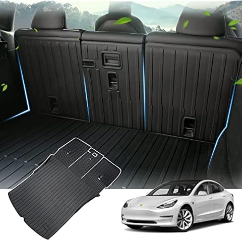 KUST Custom Fit Trunk Mat for 2020-2024 2025 Tesla Model Y Accessories 5 Seater (Not for 7 Seat) Cargo Mat Liner Back Seat Protector All Weather Protection Black Cover