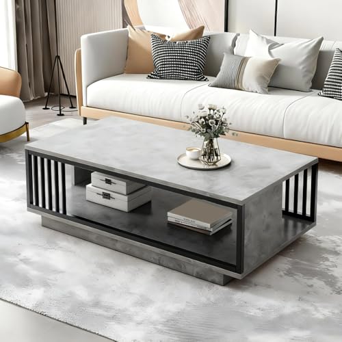 Large coffee table artificial marble tabletop gray rectangular modern living room coffee table with shelves suitable for living room and bedroom
