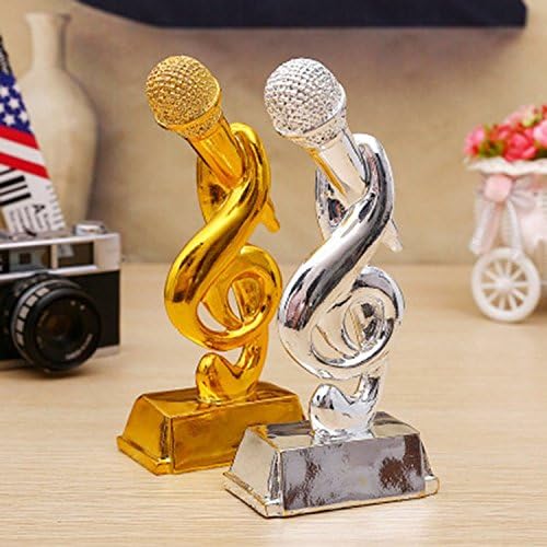 Xueyanwei Gold Microphone Trophy Gold-Plated Resin Handicraft Music Singing Competition Awards KTV Club Setting Pieces KTV Club Decoration For Amateur Singers
