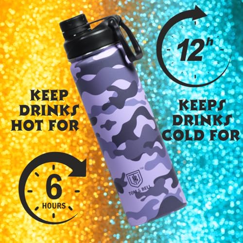 Image of TOM&BELL Water Bottle for Kids, Kids Water Bottle for School, 304 Stainless Steel hot and Cold Thermosteel Leakproof Water Bottle, Double wall Bottle Lavender 650 ml