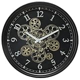 Dimensions : D. 37 x H. 7 cm Paris Prix Atmosphera Créateur d\'intérieur - Pendule Vintage en Métal Luxe 37cm Noir