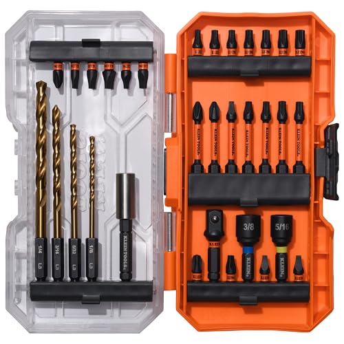 Klein Tools 33811 Drill and Driver Bit Set 32-Piece Impact Driver Set Titanium Coated Drill Bits Precision Machined MODbox Compatible Storage Case Professional Tool Kit