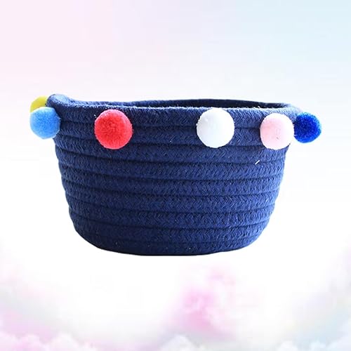 Miniatura 9 de ibasenice Cesta pequeña con pompones, cesta de almacenamiento de ratán para juguetes, cesta de almacenamiento tejida, contenedor de ropa, cesta de