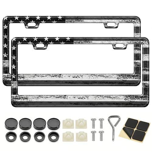 Image of American Flag License Plate Frame 2 Pack Patriotic Plate Holder