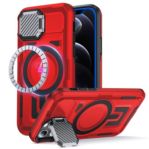FNDMIL iPhone 12/12 Pro �p �P�[�X MagSafe�Ή� [�����J�����J�o�[�u���P�b�g] [�~���^���[�ϏՌ�] [��w�ی�J�o�[] ���A�E�g�h�A�o���p�[ �X�}�z�P�[�X �A�C�t�H��12/12 Pro �p�i���b�h�j